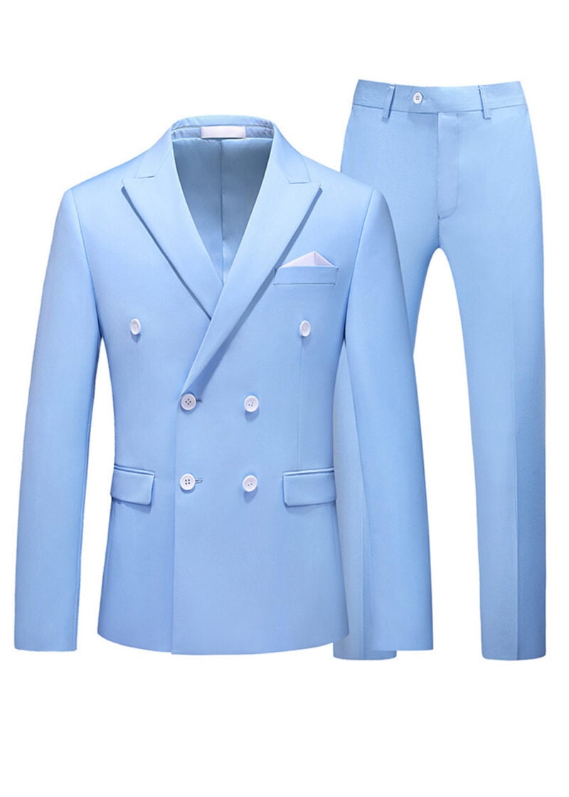 Mens 2-piece Double-breasted Two Button Peak Lapel Wedding Suit