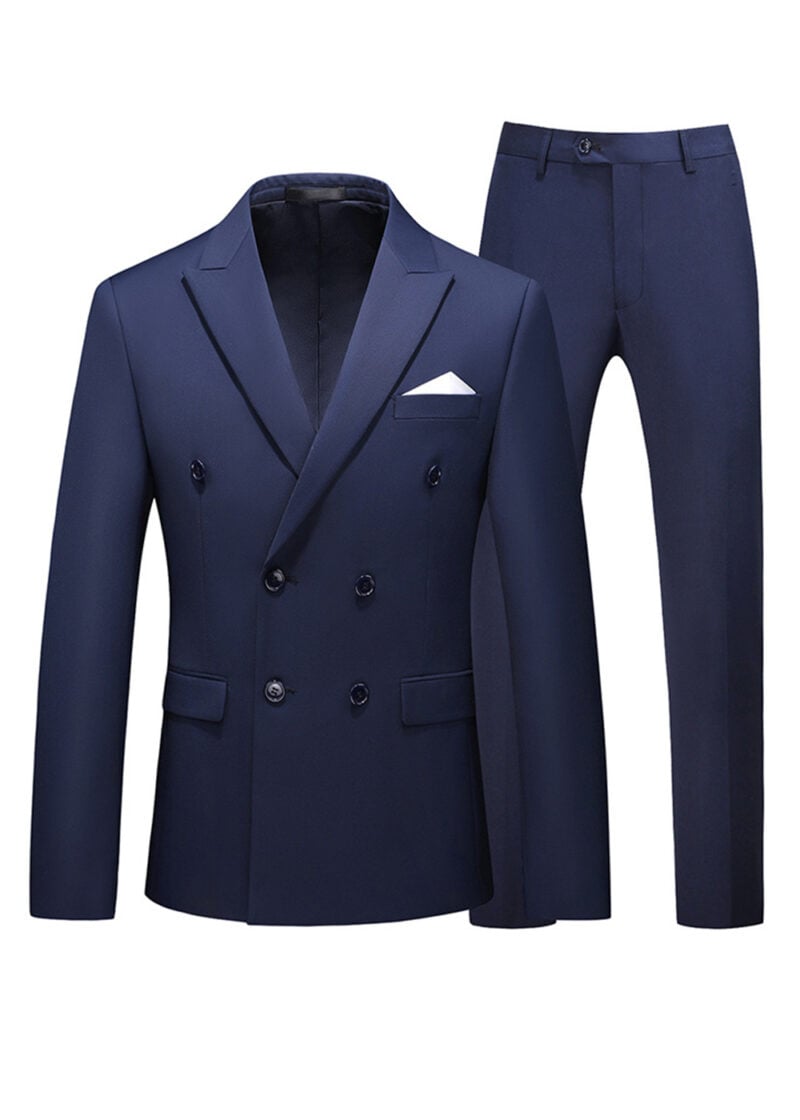 Mens 2-piece Double-breasted Two Button Peak Lapel Wedding Suit