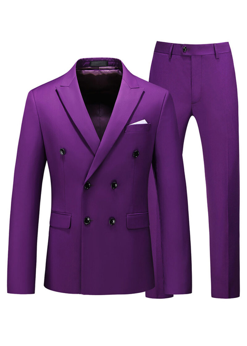 Mens 2-piece Double-breasted Two Button Peak Lapel Wedding Suit