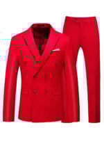 Mens 2-piece Double-breasted Two Button Peak Lapel Wedding Suit