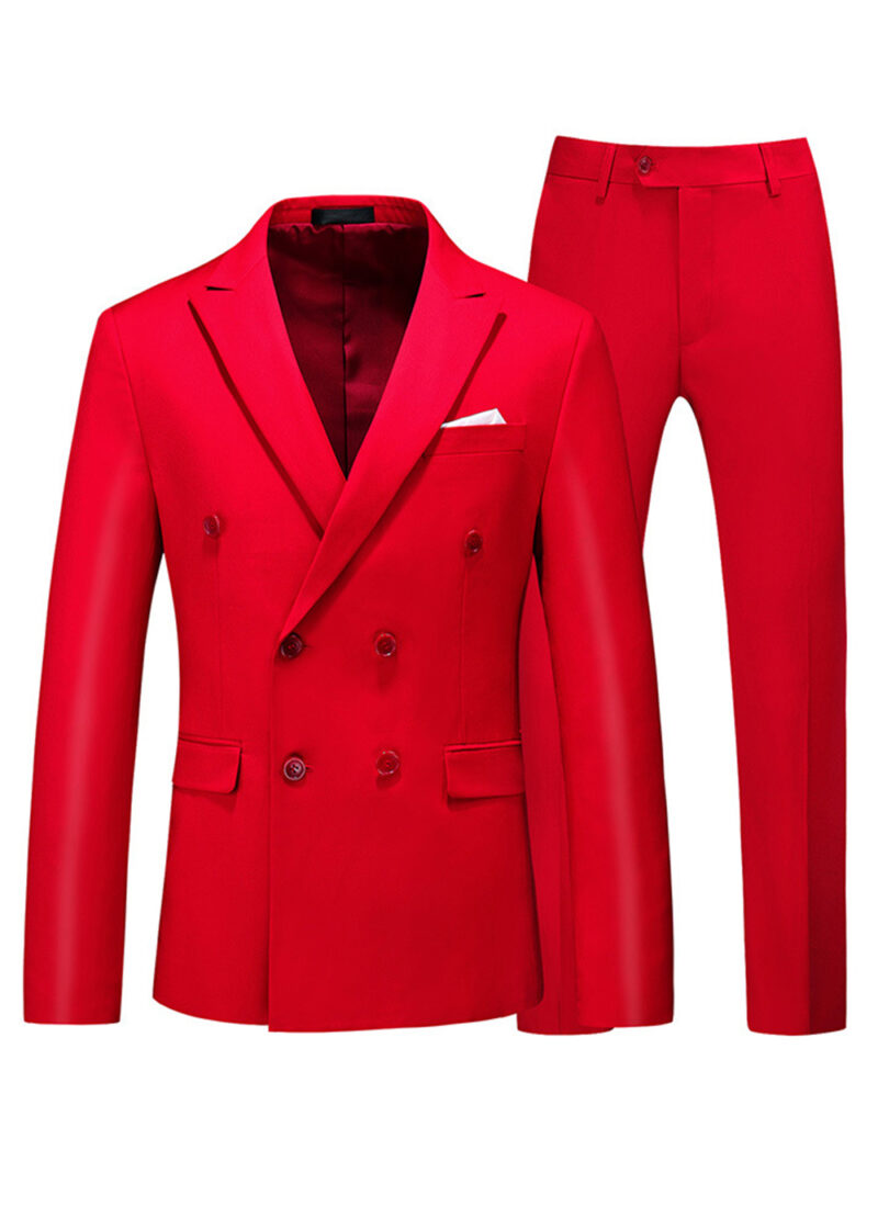 Mens 2-piece Double-breasted Two Button Peak Lapel Wedding Suit