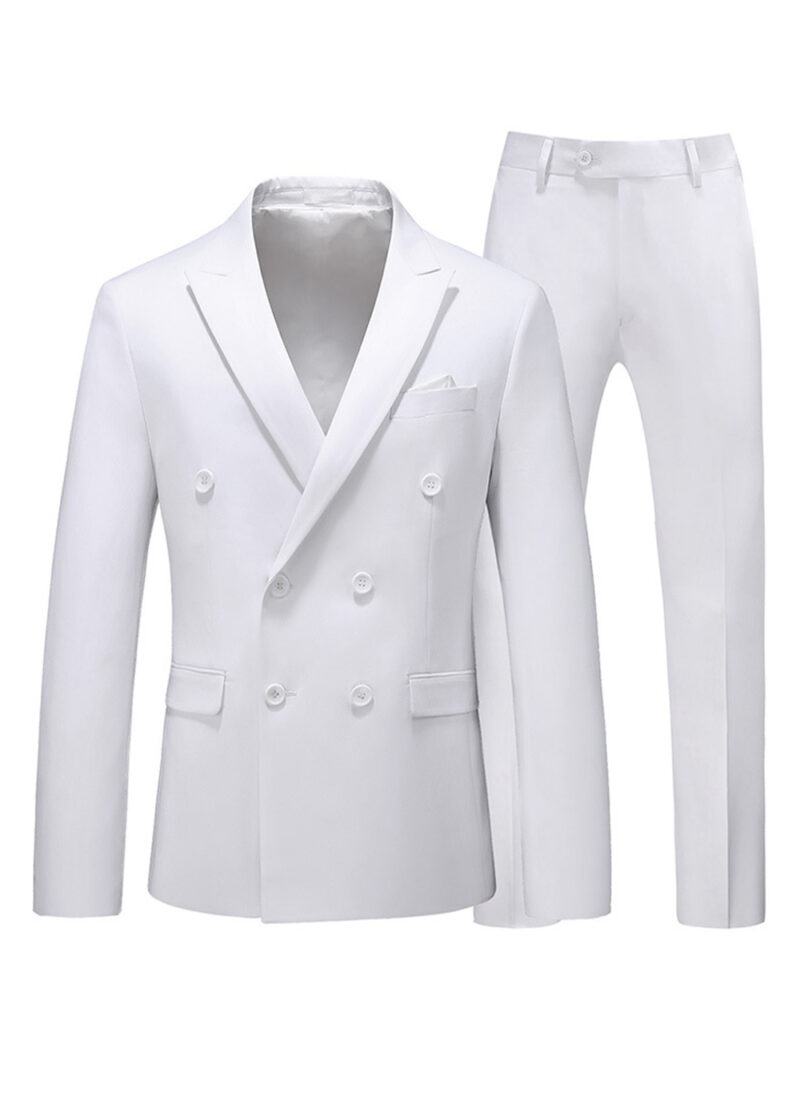 Mens 2-piece Double-breasted Two Button Peak Lapel Wedding Suit