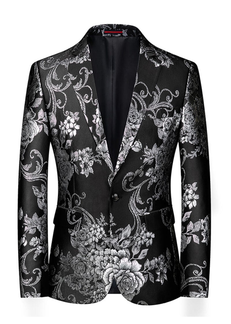 Men's Single-breasted 1-Button floral jacquard Blazer
