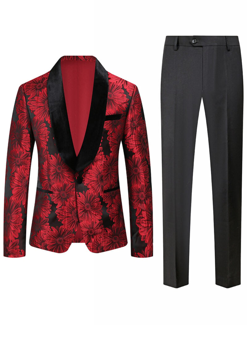 Men's 1-Button Floral Shawl Lapel Two-Piece Tuxedo Suit for Weddings & Events Men's 1-Button Floral Shawl Lapel Two-Piece Tuxedo Suit for Weddings & Events