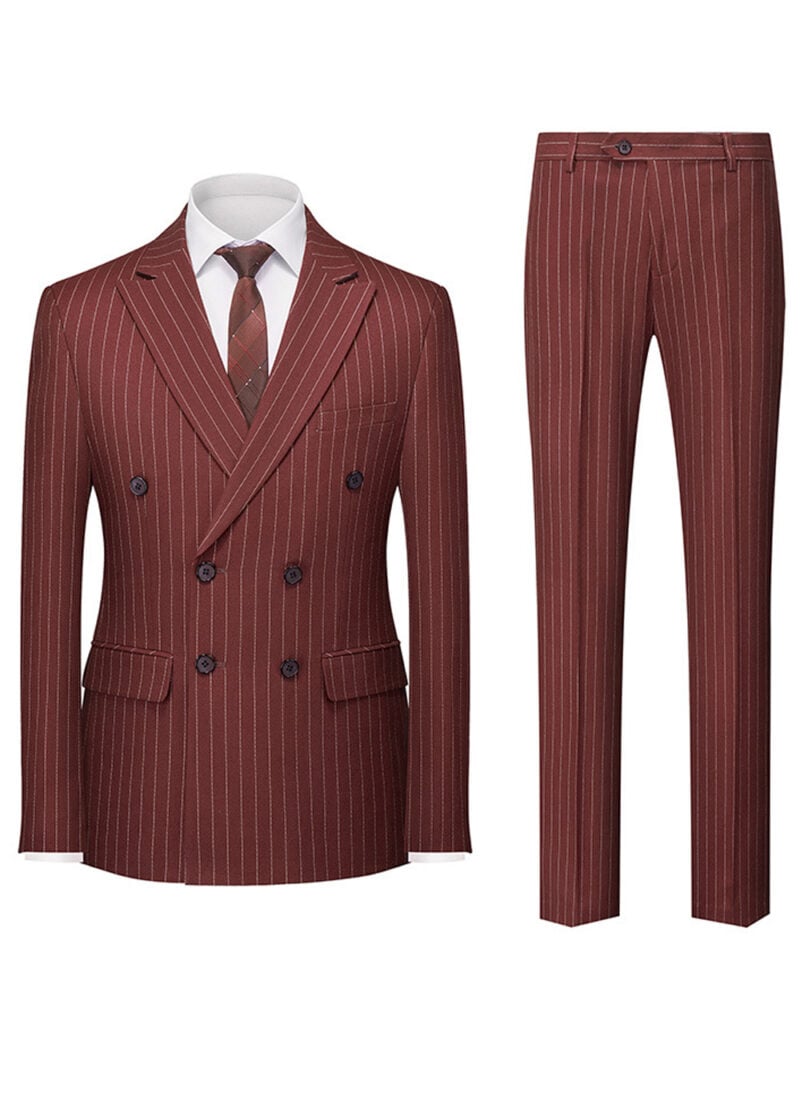 Men's Double-Breasted Peak Lapel 2-Piece Pinstripe Suit Men's Double-Breasted Peak Lapel 2-Piece Pinstripe Suit